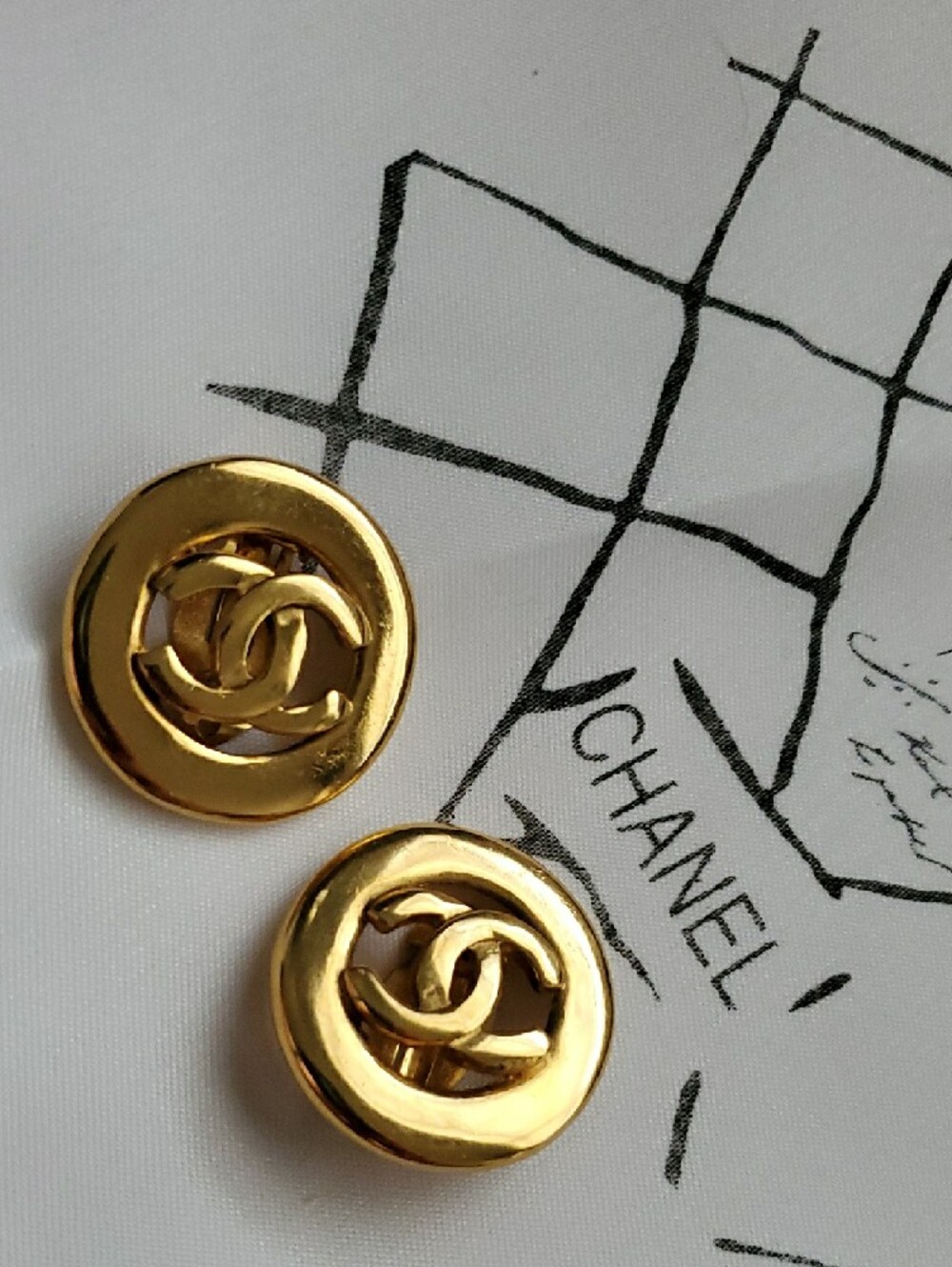 CHANEL Gold CC Button Earrings - Picture 5 of 14